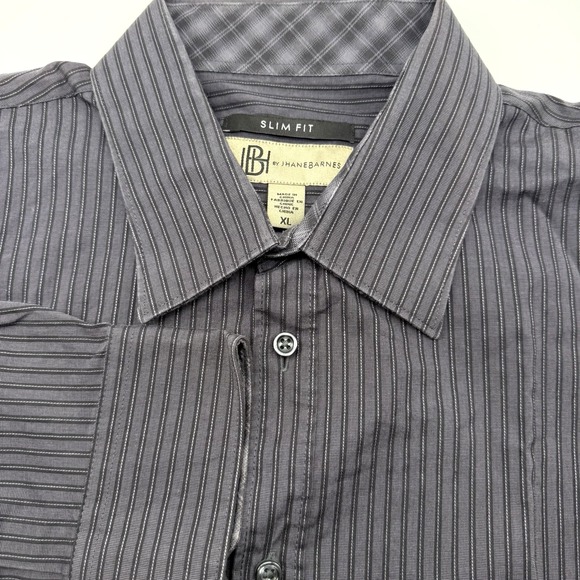 Jhane Barnes Slim Fit Men's Long Sleeve Black Striped XL Button Up Cotton Shirt - Picture 1 of 6